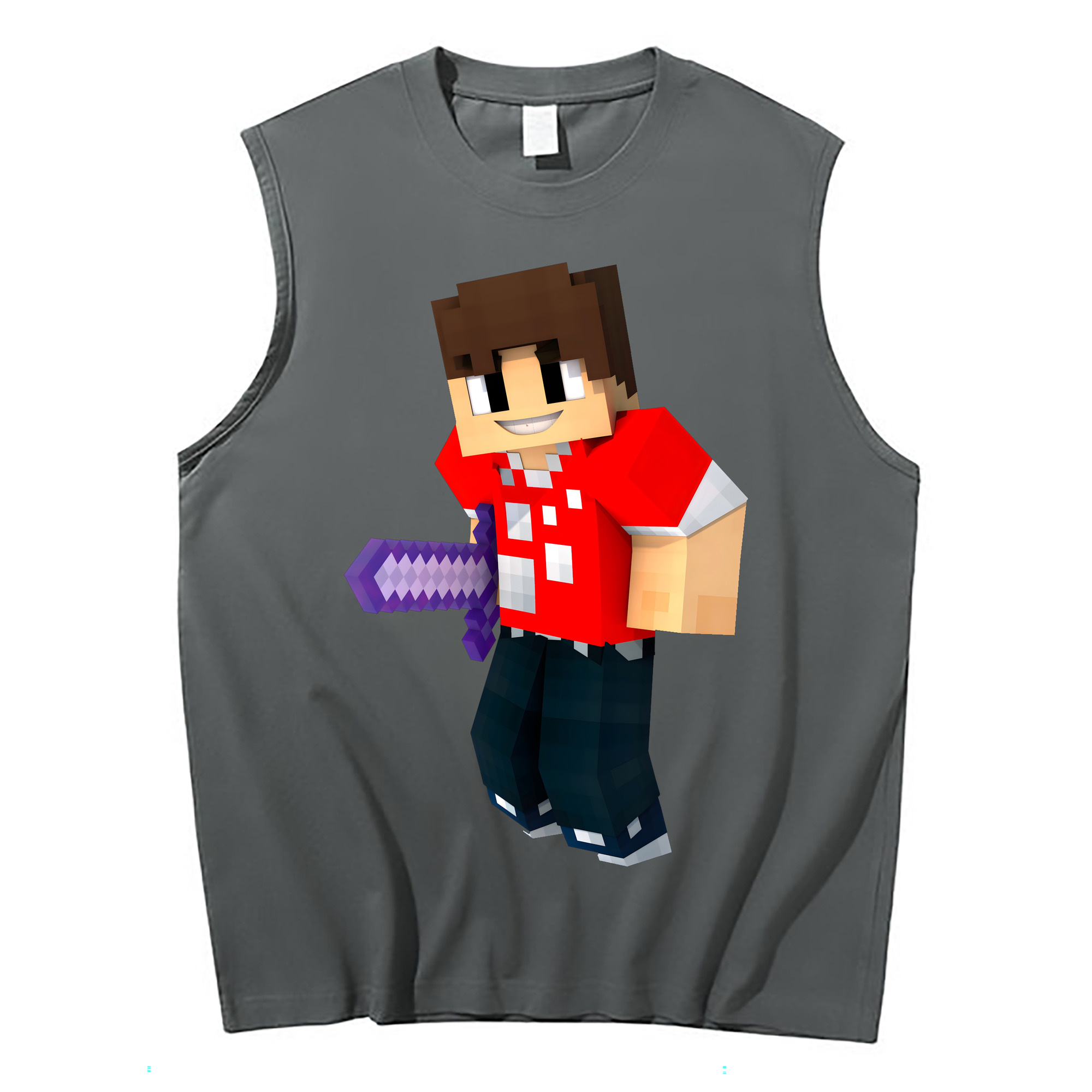 （画像用） マインクラフト ブロックの世界 Minecraft MC Block world コットン100％タンクトップ（フロントプリント）